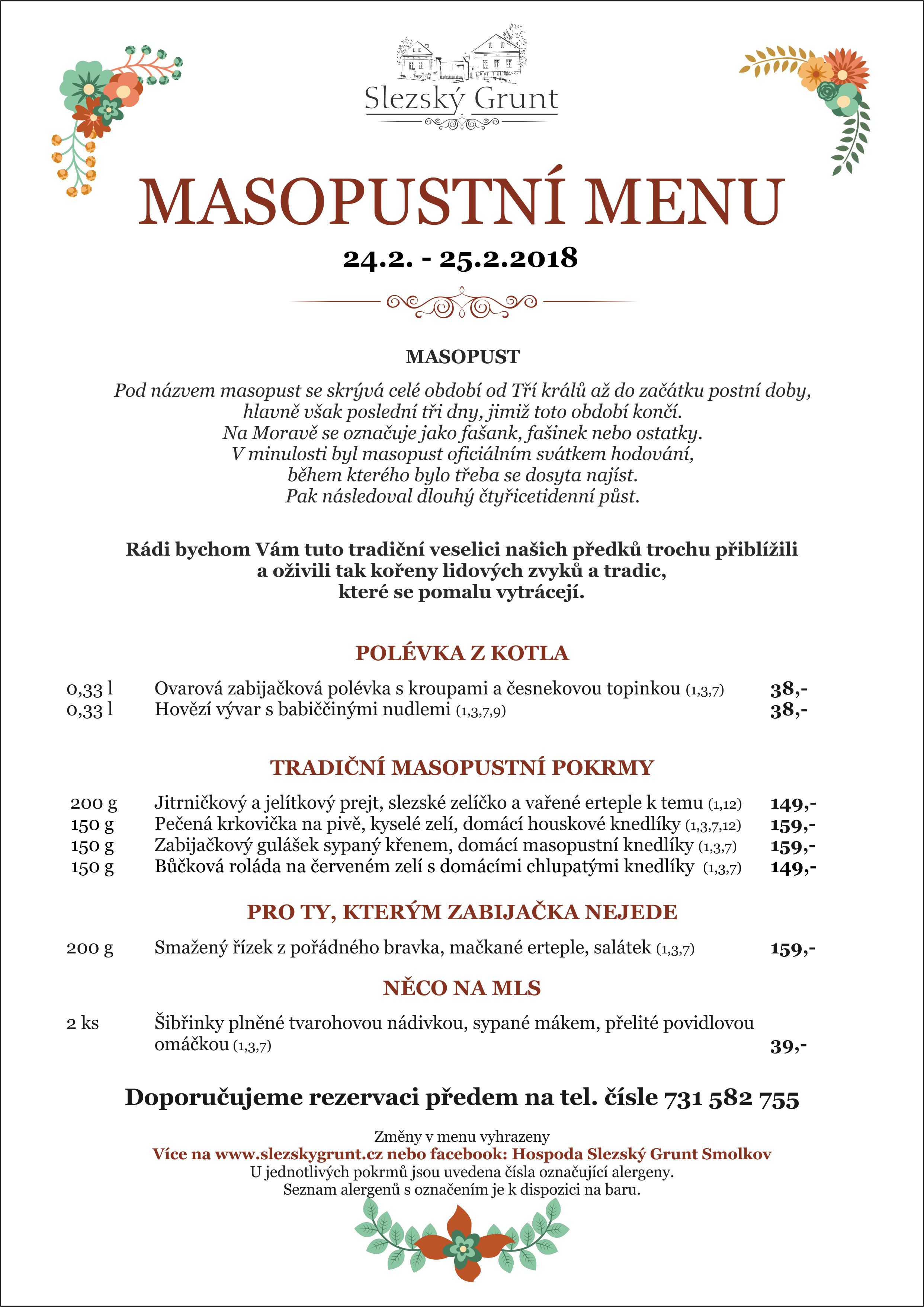 MENU MASOPUST 2018